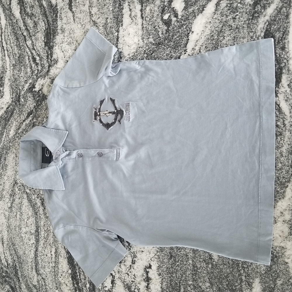 (S) Just Cavalli Short Sleeve Polo Tee Sequin Baby T Y2K Collared Fancy Academia